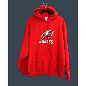 GILDAN- MENS RED FRONT/BACK GRAPHIC KANGAROO POCKET PULLOVER HOODIE SIZE LARGE